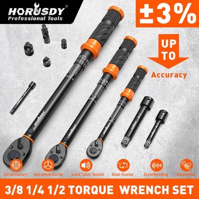 Torque Wrench Adjustable Torque Wrench 1/2'' & 3/8'' & 1/4'' Drive Reversible Cr-V