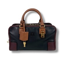 LOEWE Top Handle Bag: Amazona 28 W29H17D12cm Black/Brown/Purple w/padlock;00