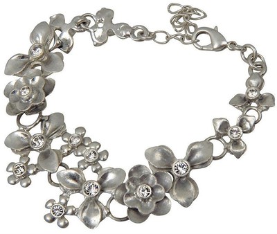 NEW PILGRIM BRACELET SILVER CHAIN CHARM LILY FLOWERS THREE PETAL