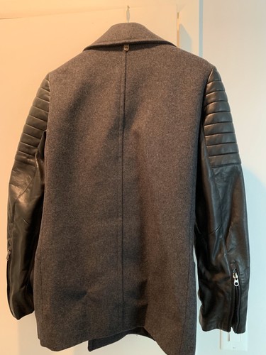 Limited Edition Mens Mackage Leather / Wool Peacoat - Grey Size 36 (Small) New - Picture 5 of 10