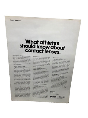 1974 Bausch Lomb Soflens What Athletes Should Know Original Print Ad 70s