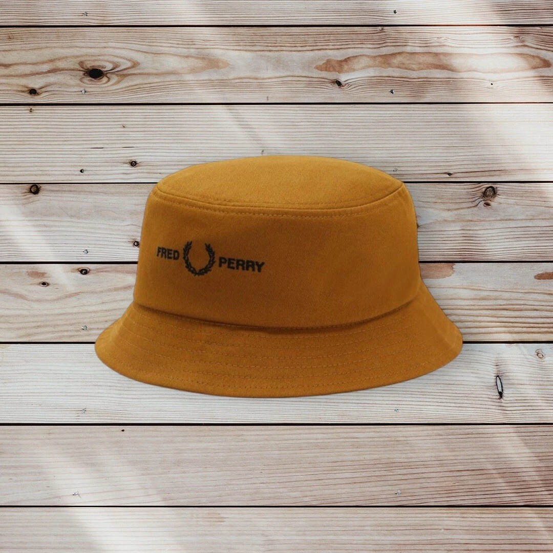 FRED PERRY Camel Brown Hat Logo Twill Fisherman Bucket Sun HW4631 644 Large