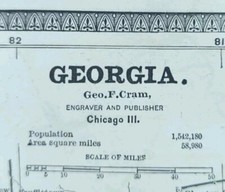 Vintage 1885 GEORGIA Map 11x13 Old Antique Or...