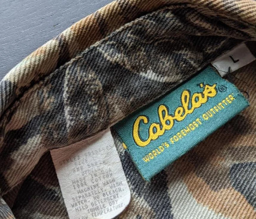 Hecho en EE. UU. CABELA'S Denim Sarga CAMUFLAJE Realtree L Vintage CAZA Camisa Vaquera Foto 3 de 4