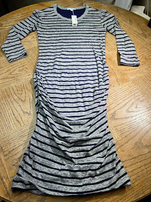 James Perse Dress Size Small Striped Ruched Bodycon Gray