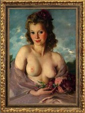 Antico dipinto olio fatto a mano vecchio maestro-arte donna ragazza su tela 24"x36"