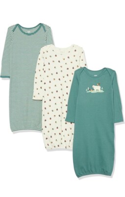 Amazon Essentials Unisex Babys' Cotton Sleeper Gowns, Pack of 3. NEW