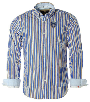 St. Moritz Herren Langarm Hemd Button-Down Kragen Streifen Blau M K5718