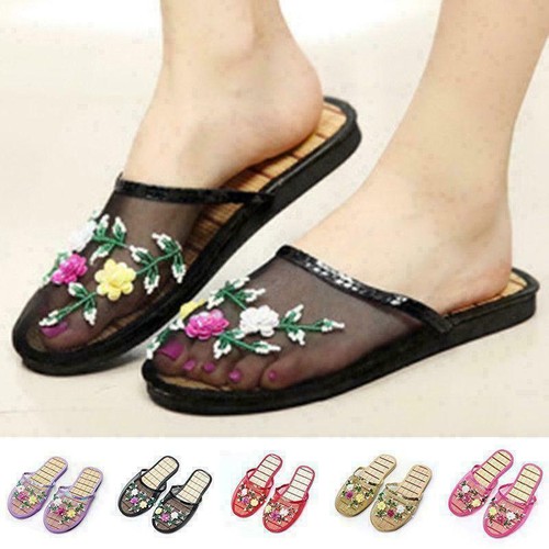 Mujeres Malla China Floral Pantuflas Deslizantes Planas Chanclas Mocasines | eBay