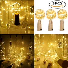 3Pcs Wine Bottle Light 20LEDs Cork Shaped String Fairy Wire Night Light Colorful