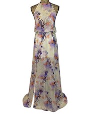 Show Me Your MuMu Heather Halter Dress M Ivory Pink Purple Floral Watercolor