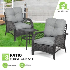 3 PCS Patio PE Rattan Furniture Set w/Soft Cushion Coffee Table Conversation Set