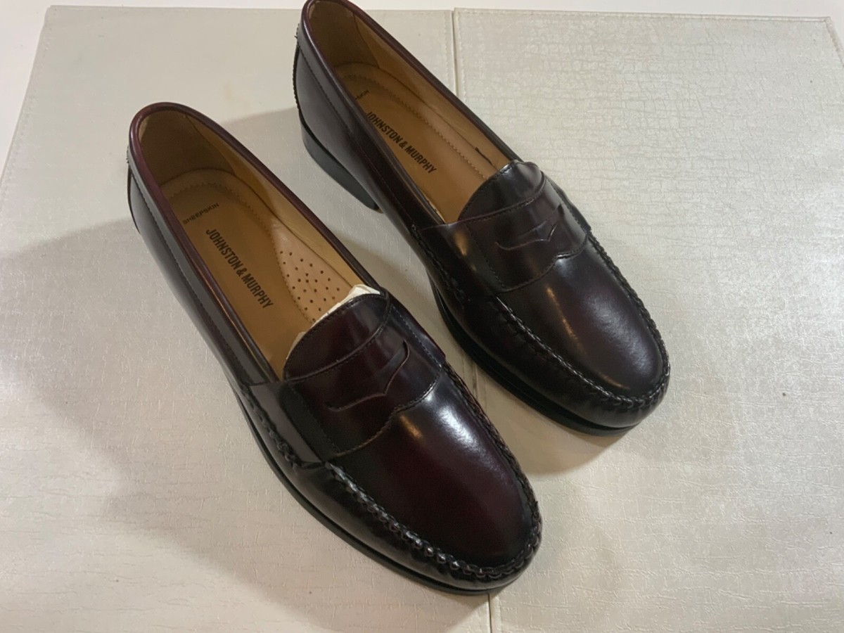 Johnston & Murphy Mens Hayes Burgundy Leather Penny Loafers 