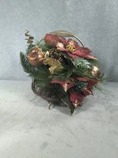 Christmas Floral Arrangement Artificial Flower Table Centerpiece With Brass 10"