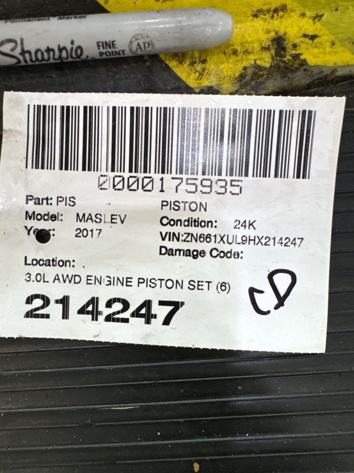 2017-2020 MASERATI LEVANTE M161 OEM 3.0L AWD ENGINE PISTON SET (6) *24K MILES*