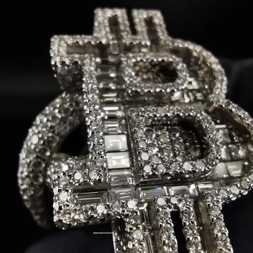 Iced Out Round & Baguette Moissanite B Letter Customized Rapper Ring 925 Silver - Picture 2 of 3