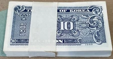 Korean 1962 dated currency, 100 10 Jeon bank notes