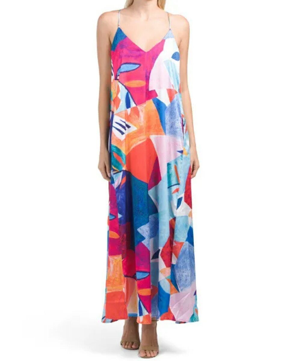 Nicole Miller Maxi Dress Abstract Charmuse Size Large 12-14 Nicole Miller Maxi Dress Abstract Charmuse Size Large 12-14