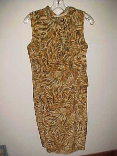 ELIZABETH SCOTT  Silk sz 4 Dress MINT Animal Print Geometric Lined Skirt Top Vtg - Afbeelding 1 van 12