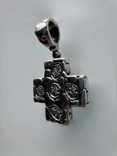 Jai by John Hardy Sterling Silver 18k Gold Kali Diamond Cross Pendant 1.4" Long - Picture 3 of 8