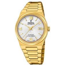 FESTINA Swiss Made AUTO 40MM Yellow Gold SS Silver Dial Men's Watch F20032-1