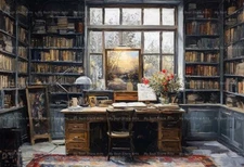 VICTORIAN LIBRARY ART PRINT, Vintage Study Wall Decor, Book Lover Poster E464