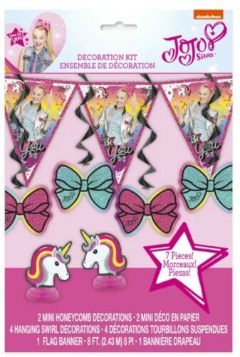 Neuf Nickelodeon JoJo Siwa licorne fête d'anniversaire 7 pièces kit de décoration décoration - Photo 1/5