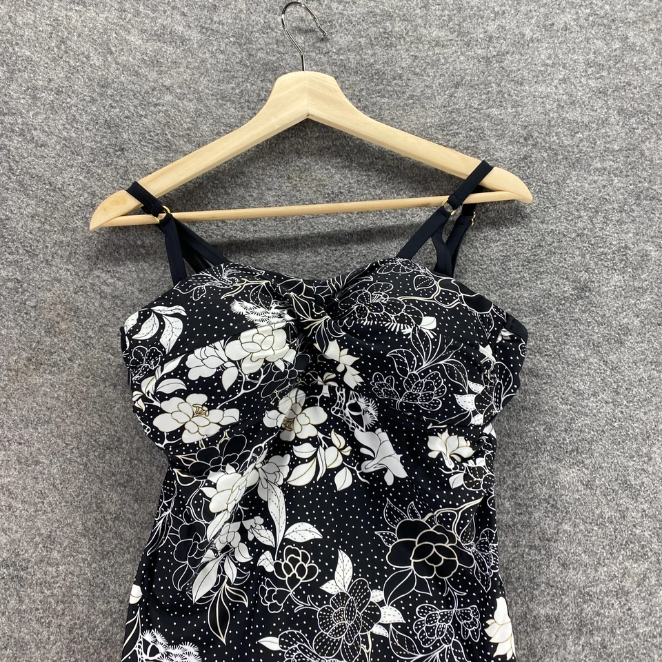 Tankini Top Sin Marca Mujer 10 Negro Floral Forrado Push Up Sin Mangas Traje de Baño Foto 3 de 4