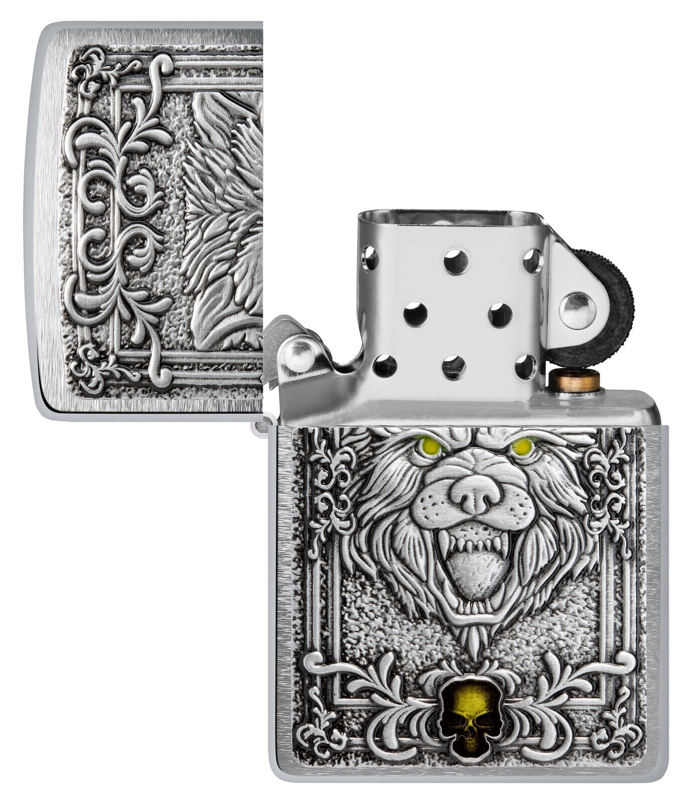 Zippo Wolf Emblem Design Brushed Chrome 48690