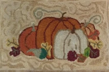 Primitive rug hooking kit, hooked, Pumpkin Patch, wool, linen