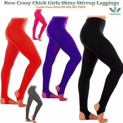Girls Children Kids Stirrup Shiny Leggings Dance Ballet Gymnastics