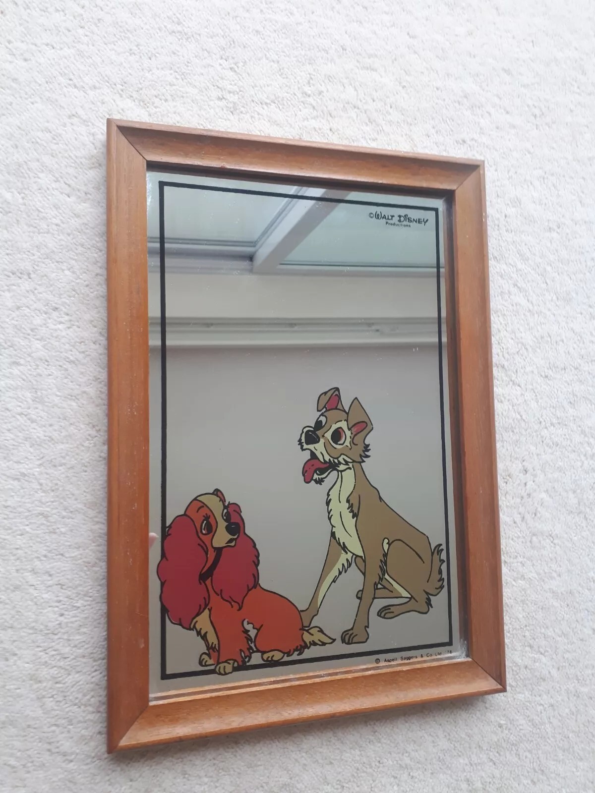 Vintage Disney Lady And The Tramp Advertising Classic Mirror In Wood 33cmX24cm