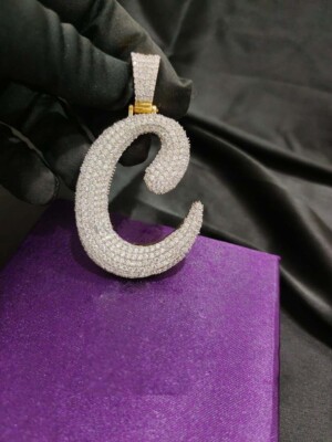 4Ct Genuine Moissanite Custom Initial Letter C Men's Pendant 14K 2-tone Plated