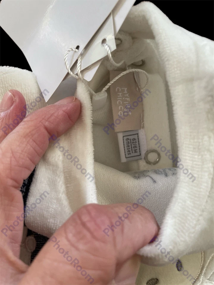 Мой первый Chicco новый с Ярлыками синий/белый/красный бархат аппликация медведь/кролик Footie-6Mos - Изображение 2 из 4