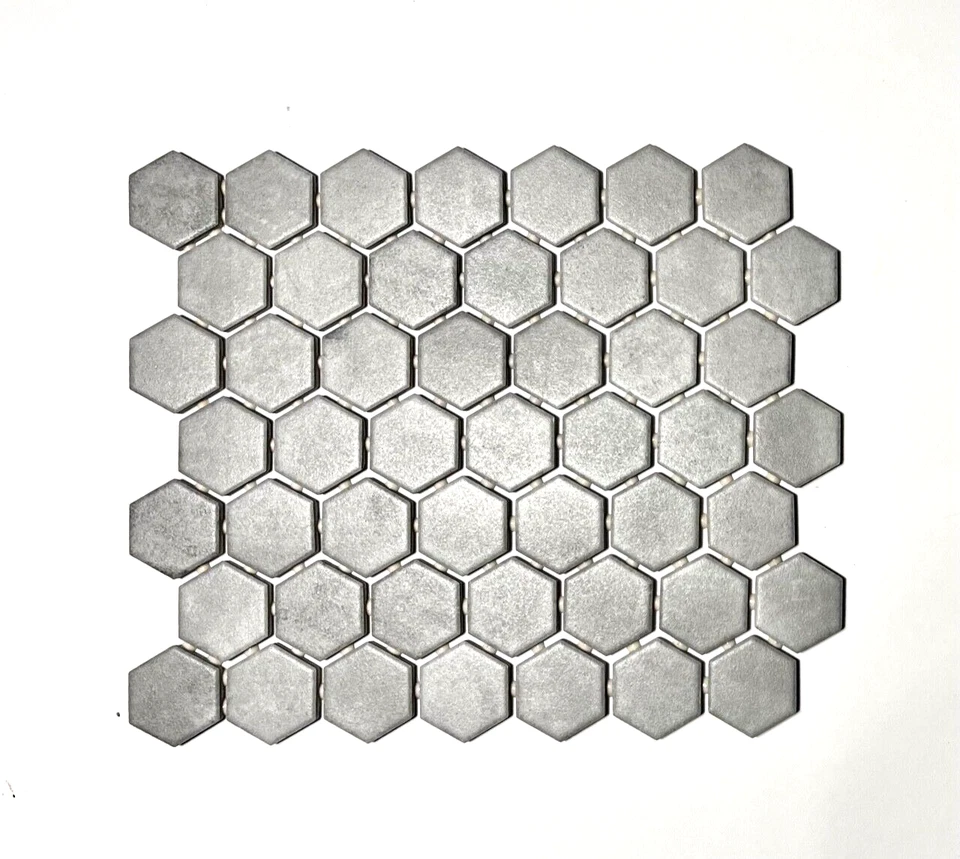 1.5" Matte Cement Look Hexagon Ceramic Mosaic Floor Wall Backsplash- Box of 10 - Image 3 of 4