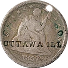 1857-O Seated Liberty Quarter - Counterstamped OTTOWA,ILL