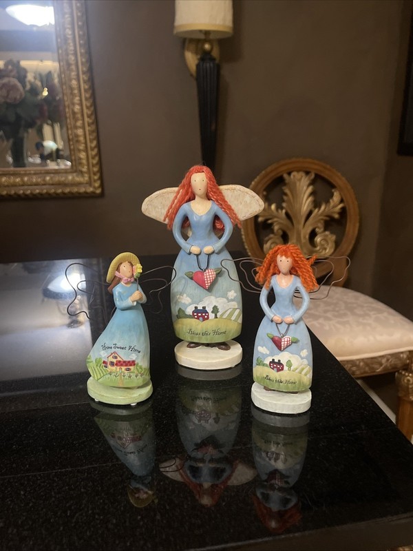 Country Gatherings, Russ Berrie, Three Resin Angels Collectibles Figurines