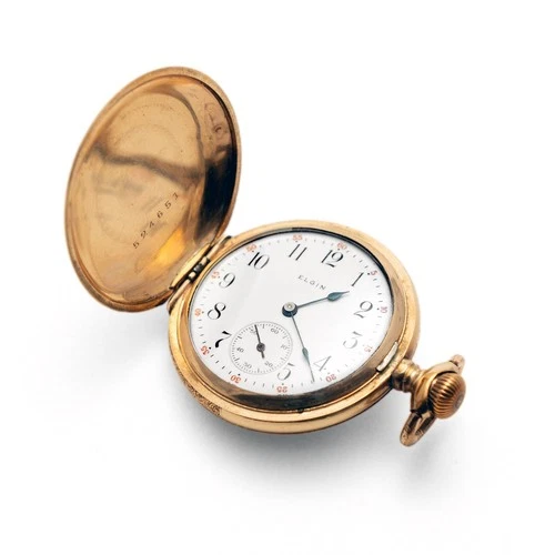 14K Guaranteed 25 Years Antique ELGIN Pocket Watch Hunter Case 1911 - Runs