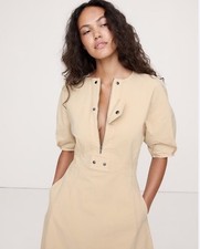 Banana Republic Sz XS Stretch Cotton Twill Utility Midi Dress Khaki Beige NWT!