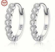 925 Sterling Silver Hoop Earrings Platinum Plated Small Huggie CZ Trendy