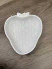 Vintage Hazel Atlas White Milk Glass Strawberry Shape Fruit Plate Trinket Dish
