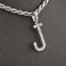 925 Silver Natural 0.15 CTW Diamond Initial Alphabet "J" Pendant 2g Unisex Charm