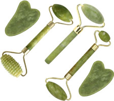 Jade Gua Sha Facial Massager Set - 5 in 1 Skin Care Tools with Roller and Massag