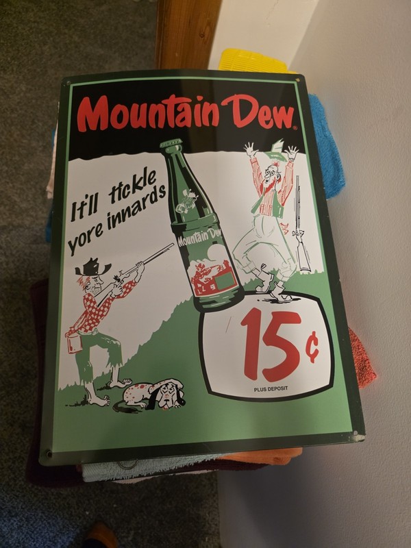 Mountain Dew Tickle Innards Pop Soda 17" Metal Tin Sign Vintage Bar Man Cave