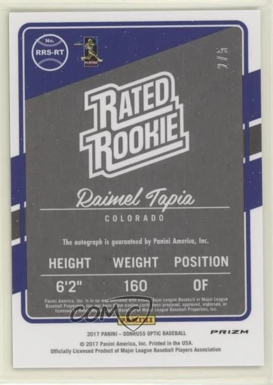 2017 Donruss Optic Rated Rookies Signatures Green Prizm /5 Raimel Tapia Auto RC - Image 2 of 2