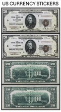 20 Twenty Dollar 1929 Federal Reserve Bank Note US CURRENCY STICKERS 2