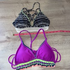 Lot Of 2 Xhilaration Pink Crochet Trim Triangle Bikini Top Women's Size Small