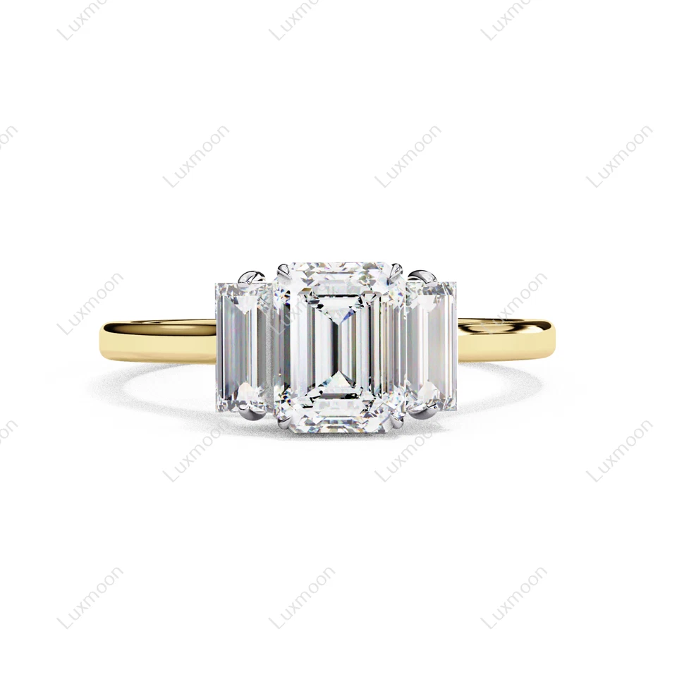 Anillo de compromiso de diamantes blancos talla esmeralda de 1,60 quilates creado en laboratorio de oro amarillo de 10 quilates Foto 2 de 4