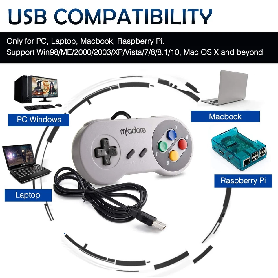 2 Pack USB Controller for SNES Retro Gaming, miadore Classic Gamepad Joypad - Image 3 of 4