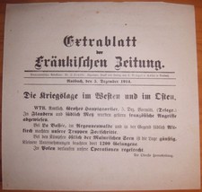 Ansbach Fr&auml;nkische-Zeitung 5.12.1914 1.-Weltkrieg Tageszeitung Kriegslage